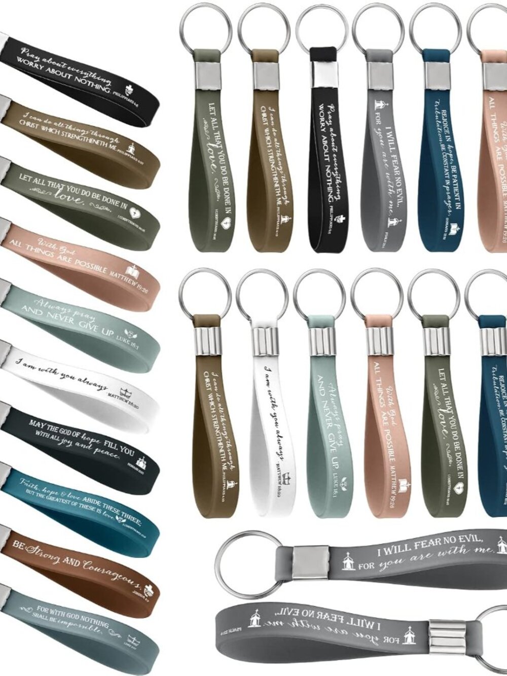 36 Pcs Inspirational Christian Gift Silicone Keychain Bulk Religious Bible Verse
